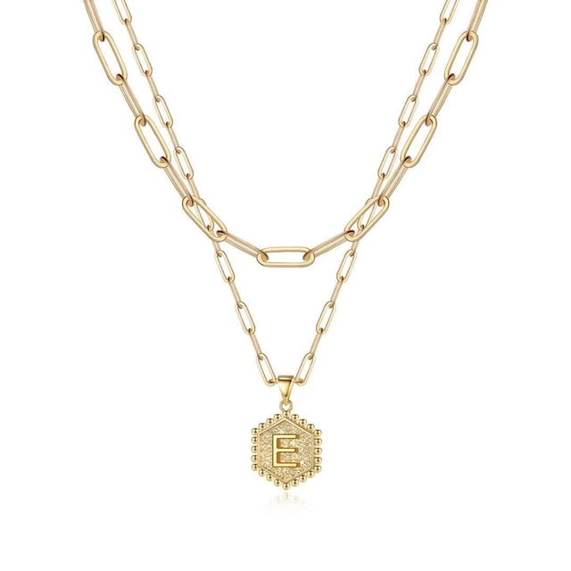 Colliers à Initiale Superposés pour Femmes, Collier Chaîne Trombone Simple Mignon Pendentif Lettre Hexagone Collier Ras-du-Cou à Initiale Colliers Superposés Dorés pour Femmes, Or