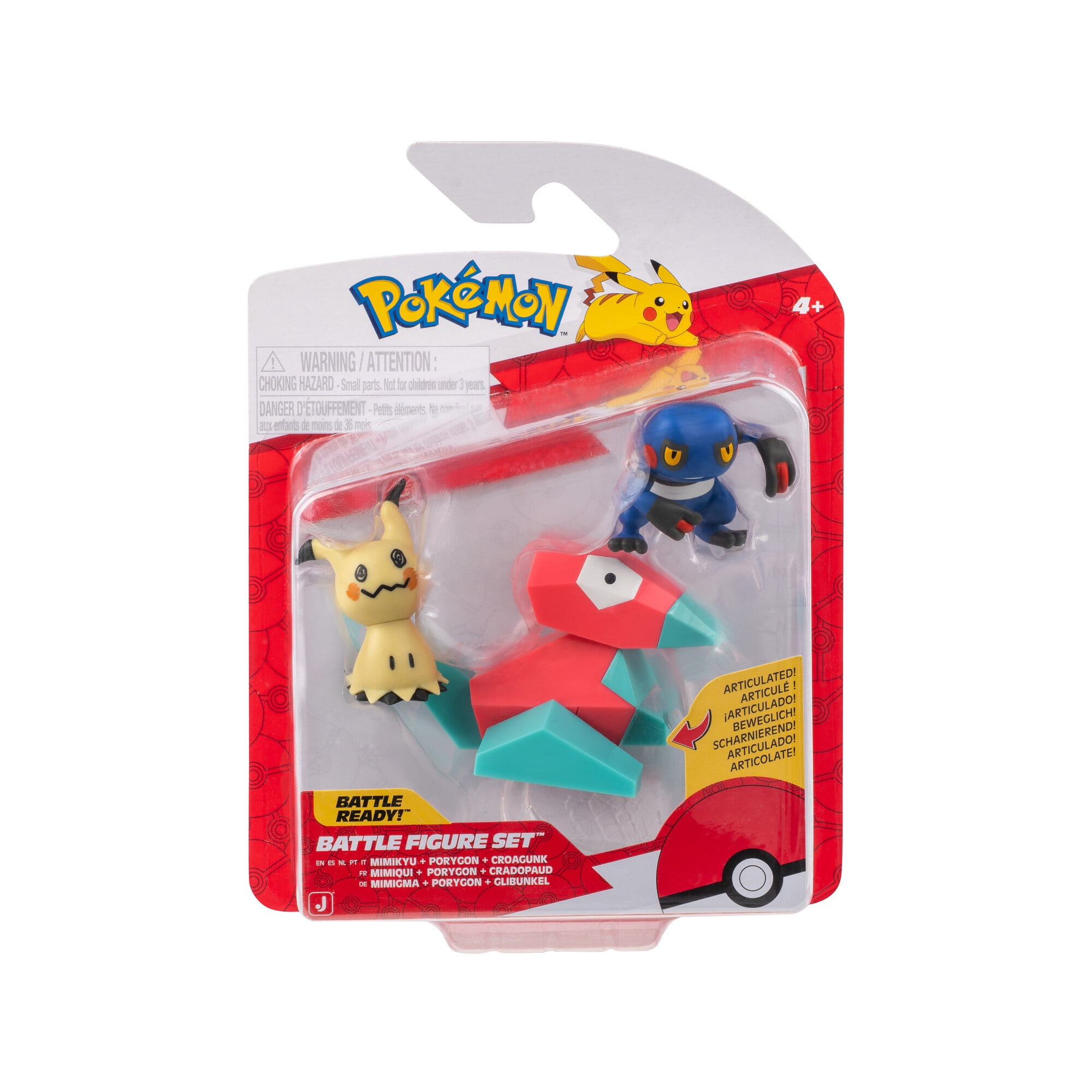 Paquet de 3 figurines de combat Pokémon 2" - Cradopaud, Mimiqui et Porygon