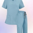thumbnail image 3 of Women's Solid Color Loose Drawstring Pants Pocket Caregiver Short Sleeve V-Neck Top Nurse Uniform Set, 3 of 7