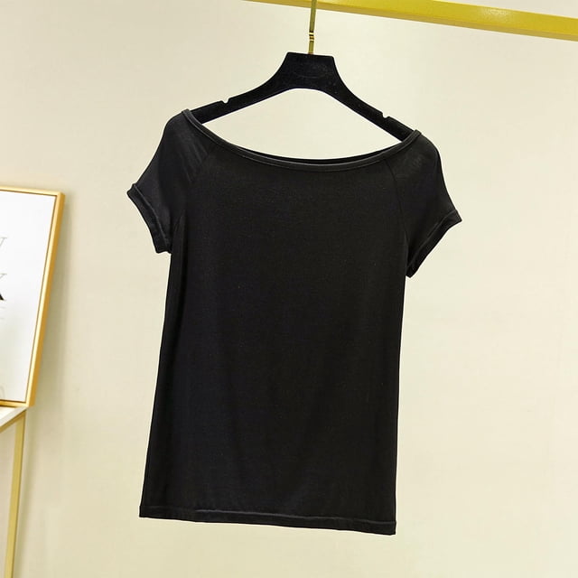 TACILIP Pyjamas pour Femmes Manches Cap Été Hauts Col Bateau T-Shirts Tenues Mode Vêtements de Nuit
