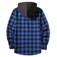 thumbnail image 3 of aohooy Flannel Jacket for Men with Hood - Trendy Casual Button Down Plaid Long Sleeve Fall Jackets Shacket with Pockets Blue,L, 3 of 6