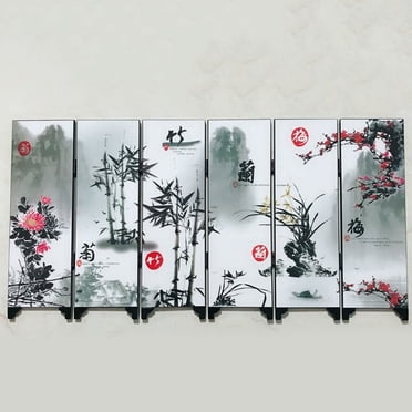 Bgsha Mini Room Divider Folding Privacy Screens, Flower Bamboo Room Divider Wall Panel, Freestanding Partition Room Dividers for Room Separation Mini 6 Panel Hand Made Wall Divider Screen