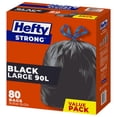 thumbnail image 1 of Hefty™ Garbage Bags, Value Pack Large 90 Litres Black, Drawstring, 80 Bags, 1 of 2