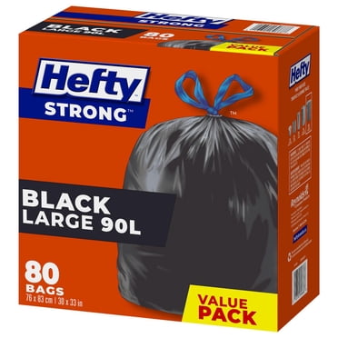Hefty™ Garbage Bags, Value Pack Large 90 Litres Black, Drawstring, 80 Bags