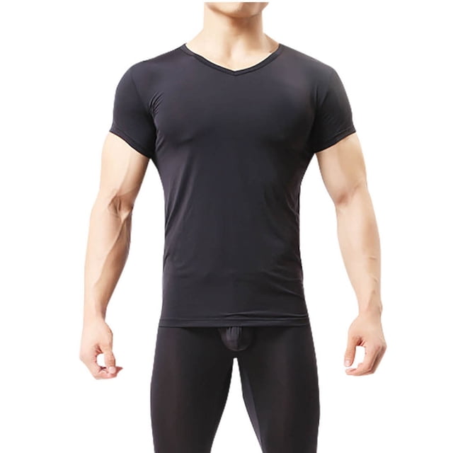 Fengqque Men’s Slimming Compression Body Shaper V-Neck for Back Support, Gynecomastia & Hernias Black L(L)
