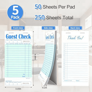 10 Pack Guest Check Books, Server Note Pads for Restaurant, Green Waiter Checkbook, Restaurant Order Pad 50 Sheets/Pack