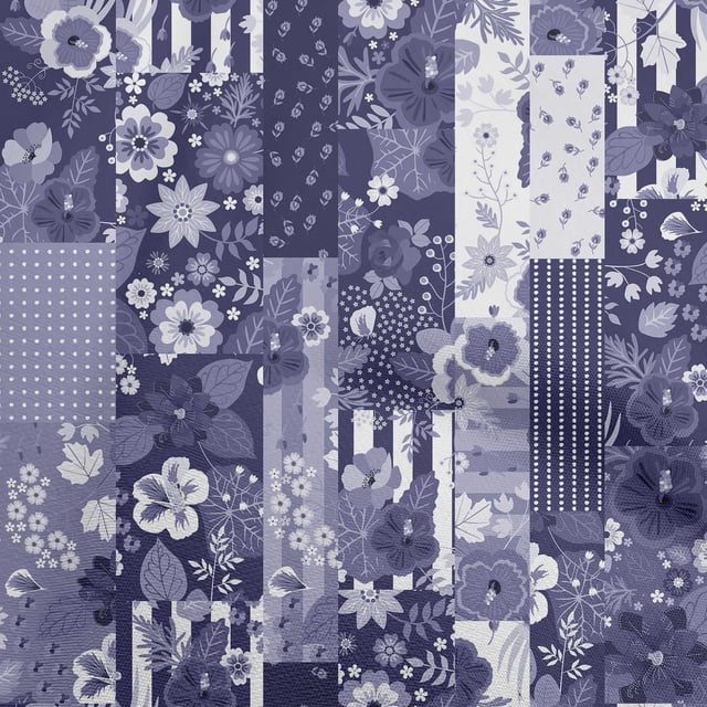 oneOone Polyester Spandex Dark Blue Fabric Asian Mix Floral Craft Projects Decor Fabric Printed By The Yard 56 Inch Wide