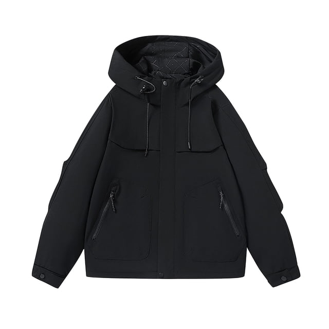 WRKEKC Men's Heavy-Duty Waterproof Workwear Raincoat Hooded Jacket with Multiple Utility Pockets for All-Weather Outdoor Construction and High-Visibility Work Commute Black XL