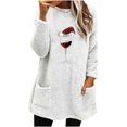 thumbnail image 1 of Pisexur Chandails en Molleton de Noël pour Femmes en Polaire Douce à Manches Longues Col Rond Imprimé Verre de Vin Rouge Chandail-Over Chaud d'Hiver avec Poches, 1 of 3