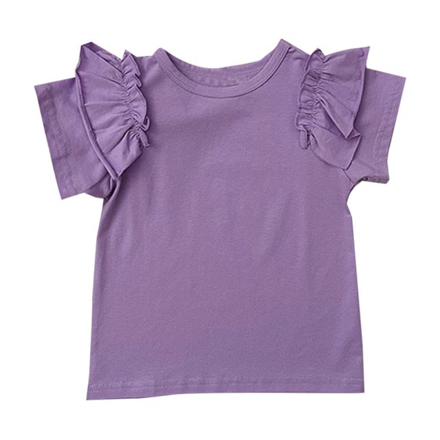 Birdeem Shirts for Girls Children Solid Color Loose Girl Ruffle Sleeve Round-Neck Blouses Western Style Top