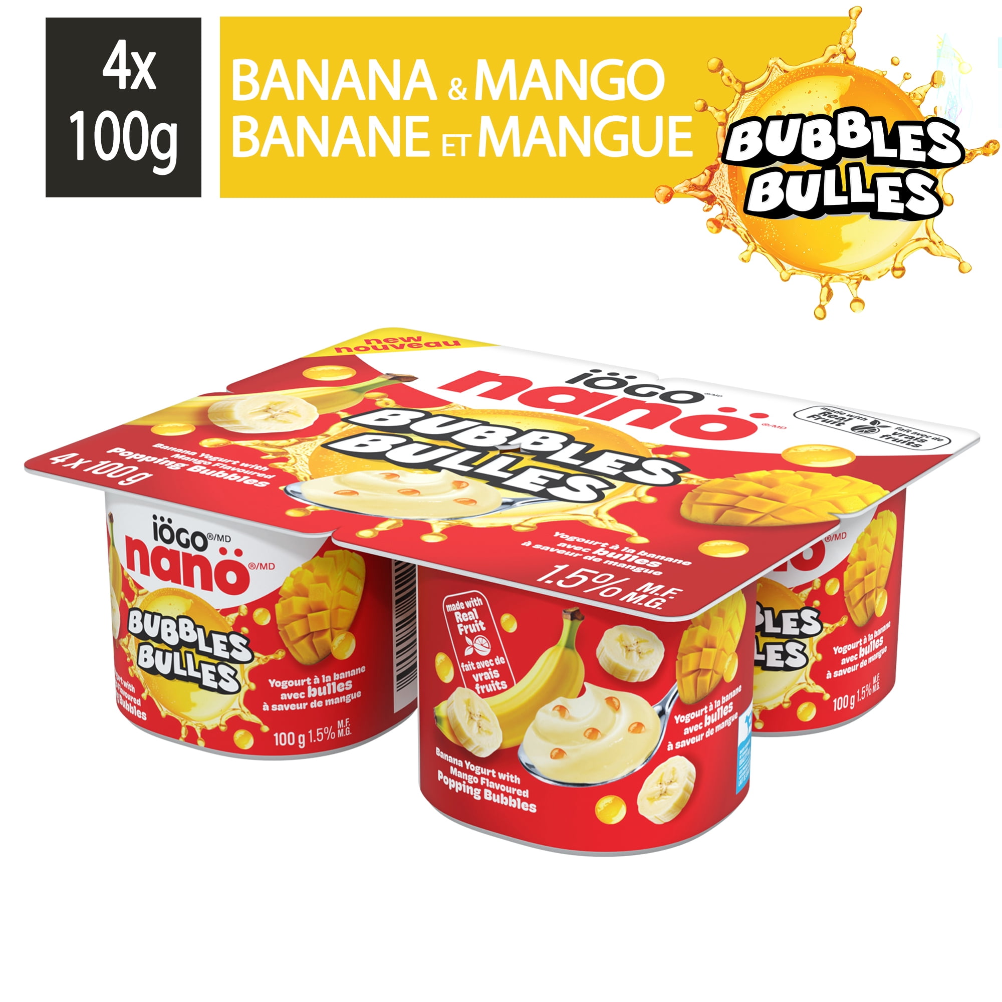 Iogo Iögo Nanö Bubbles Banana Yogurt With Mango Bubbles 1.5% 400g