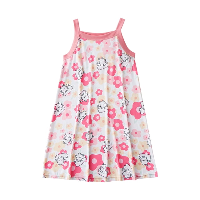 Zwiiyzr 2025 Robe de Nuit Douce pour Fille 3-10 Ans Sans Manches à Bretelles Spaghetti Pyjama Robe pour Enfants Tenue de Nuit Rose