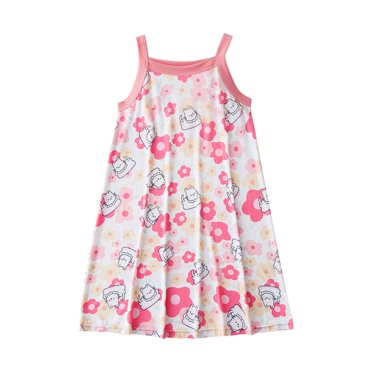 yoeyez Girls Dresses Size 10-12 Kids Children Girls Summer Sleeveless Sweet Tank Top Dresses Round-Neck Printed Sling Sundress Casual Beach Dress Pink,3-4 Years
