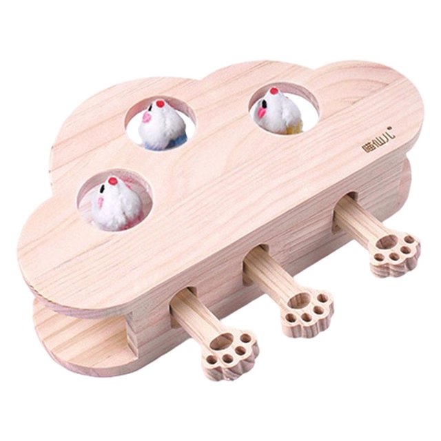 Yinanstore Jouets Interactifs en Forme de Chat Gophers, Jouets d'Exercice en Bois, Mouvement et Réveil, Souris
