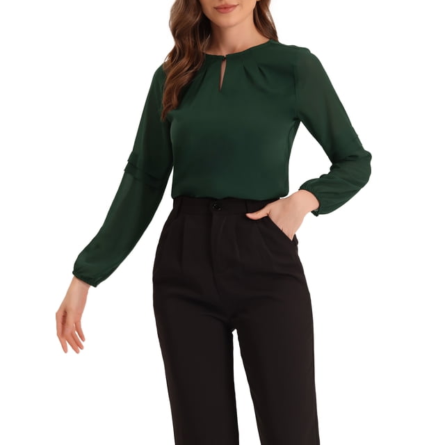 INSPIRE CHIC Blouse Élégante pour Femme de Bureau Travail à Manches Longues à Encolure Goutte d'Eau Haut Vert Armée TG