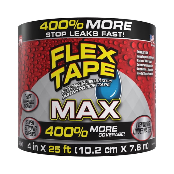 Flex Tape , MAX, Ruban Imperméable Original Épais et Flexible en Caoutchouc - Scelle et Répare les Fuites, Fonctionne sous l'Eau, Intérieur Extérieur - Réparation de Toit de Maison VR et de Piscine, Noir, 4