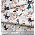 thumbnail image 2 of Soimoi White Modal Satin Fabric Flower & Butterfly Print Sewing Fabric BTY 42 Inch Wide, 2 of 5