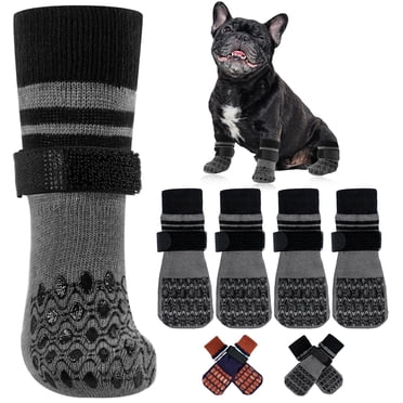 Kuoser Chaussettes Antidérapantes pour Chien avec Traction Double Face, Lot de 4 Bottillons pour Aîné, Protège-Pattes pour Planchers de Bois Franc, Trottoirs Chauds et surfaces Chaudes/glacées, Gris, G