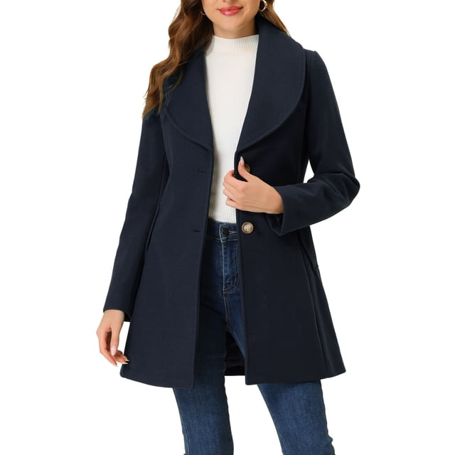 INSPIRE CHIC Manteau Trench Long pour Femme, Mignon, Col Rabattu, Simple Boutonnage, Ceinturé, L Bleu Foncé