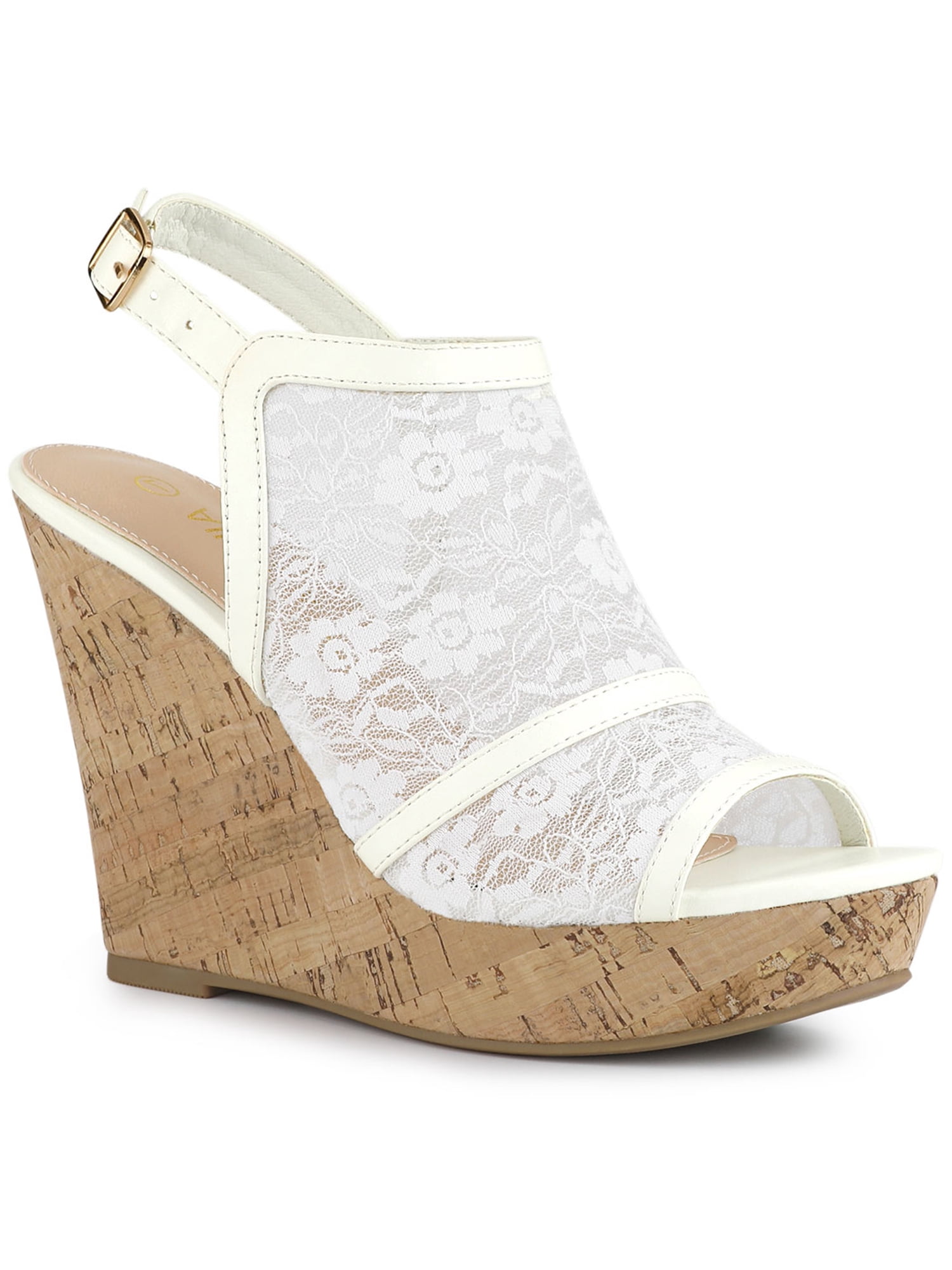 BLISSFUL STEP Sandales à Talon Compensé à Plateforme à Bout Ouvert avec Lacets pour Femmes Blanc 5,5