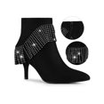 thumbnail image 1 of BLISSFUL STEP Women's Fringe Pointed Toe Stiletto Heel Ankle Boot Black 7, 1 of 7