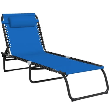 Outsunny Chaise Longue Pliante d'Extérieur, Chaise Longue Réglable à 4 Niveaux, Chaise de Bronzage Lit de Plage Inclinable Lit de Camp pour Camping, Randonnée, Cour Arrière, Bleu Marine