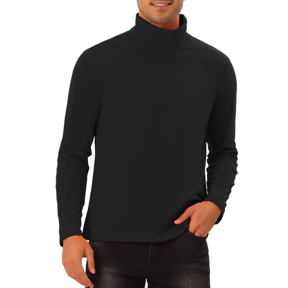 INSPIRE CHIC Turtleneck Top for Men's Long Sleeves Knitted Pullover T-Shirt M Black