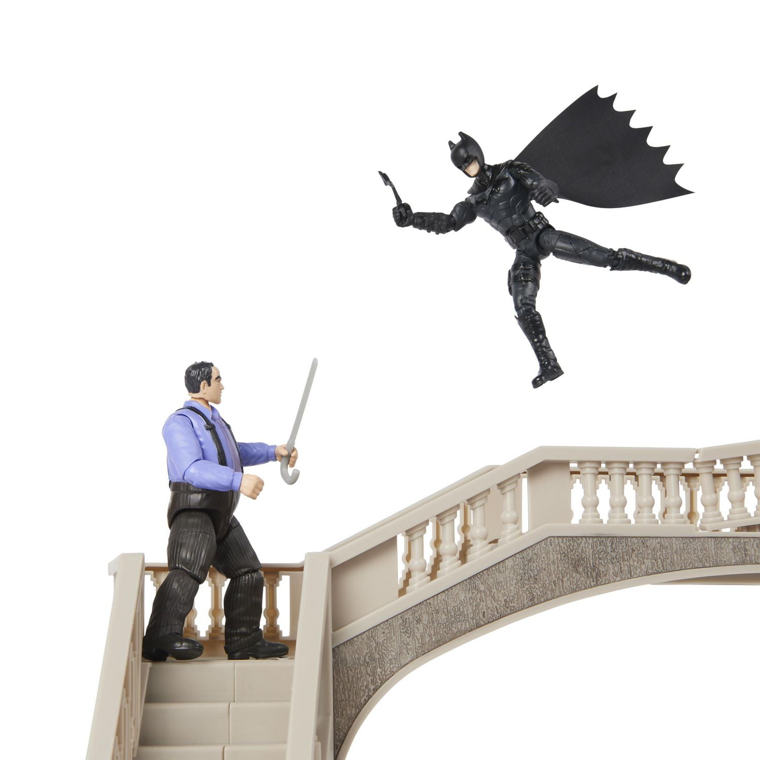 DC Comics, Batman Batcave avec figurines articulées exclusives Batman et The Penguin et Batcycle, Jouets pour enfants à collectionner du film Batman pour garçons et filles à partir de 3 ans