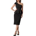 thumbnail image 2 of INSPIRE CHIC Women's One Shoulder Bow Ruffled Elegant Peplum Top S Black, 2 of 6