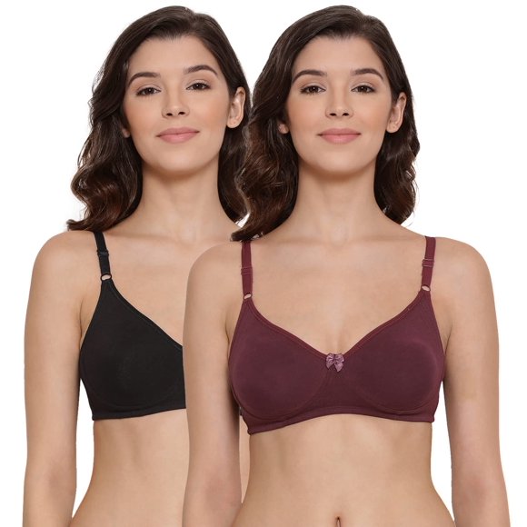 Lyra Women'S Moulded Encircled Bra(513) Pack Of 2 White & Black 30B 2Pc_Black & Wine