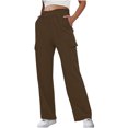 thumbnail image 2 of LLYwey Clearance Sales Jogging Pants for Women Ladies Fashionable Solid Color Drawstring with Pockets Ankle Binding Sweatpants Work Pants New Full Length Pants Trousers Regular Fitted Brown M, 2 of 8