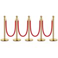 thumbnail image 1 of Gold Stanchion Posts with 5 FT Red Velvet Ropes – Elegant Crowd Control Barriers for VIP Events, Red Carpets, Weddings & More, 1 of 6
