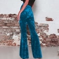 thumbnail image 3 of AherBiu Women's High Waisted Velour Bell Bottom Pants, Solid Color, Small US: 4, 3 of 7