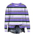thumbnail image 1 of Pisexur Chandails en Molleton pour Femmes Col Rond Rayé Automne Chandails en Molleton Mode Décontracté Ample Pull Chandail en Molleton Manches Longues Chemises pour Femmes Blouses Surdimensionnées Hauts Sans Capuche, 1 of 4