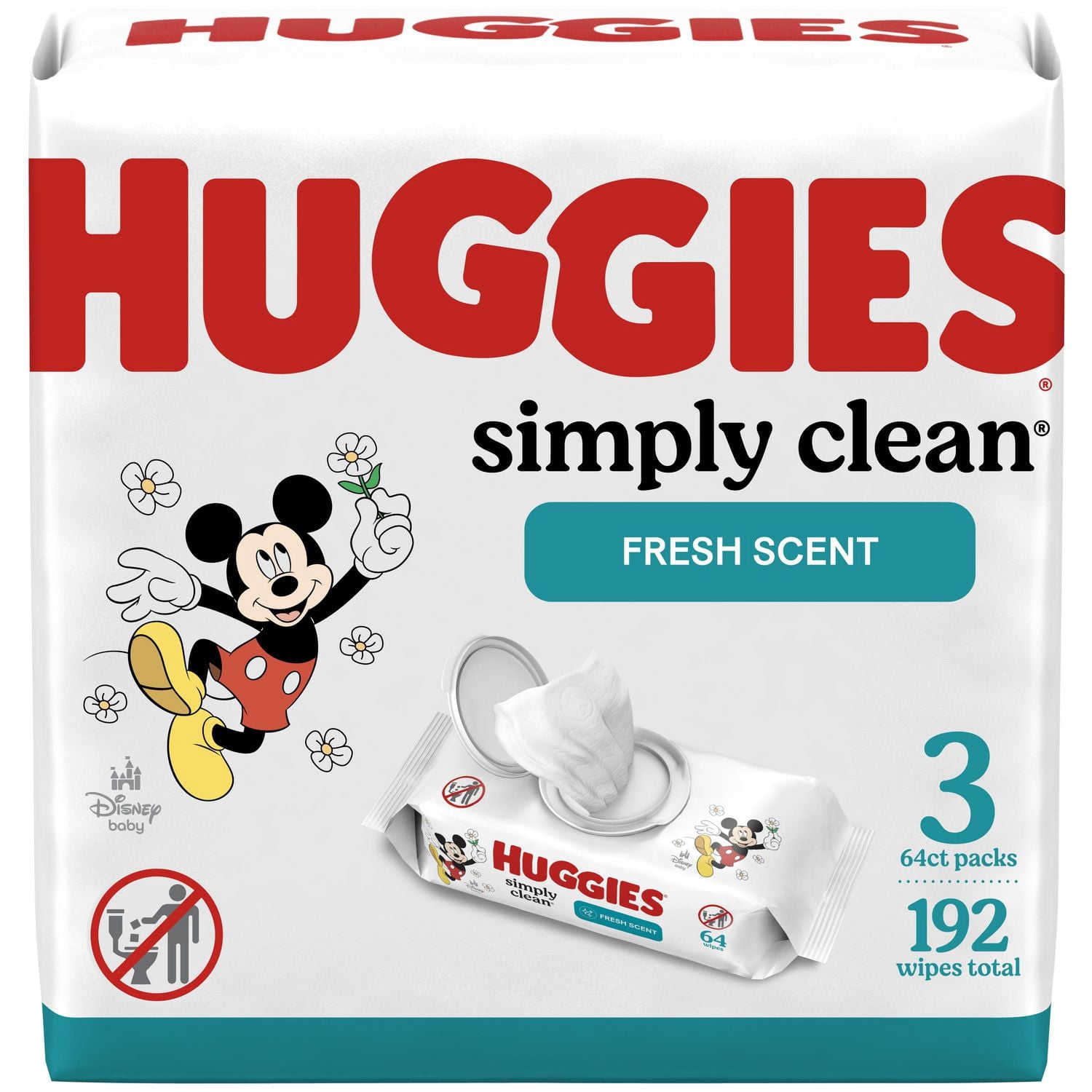 Huggies Simply Clean Fresh Scent Baby Wipes, 3 Flip-Top Pack (192 Wipes Total)