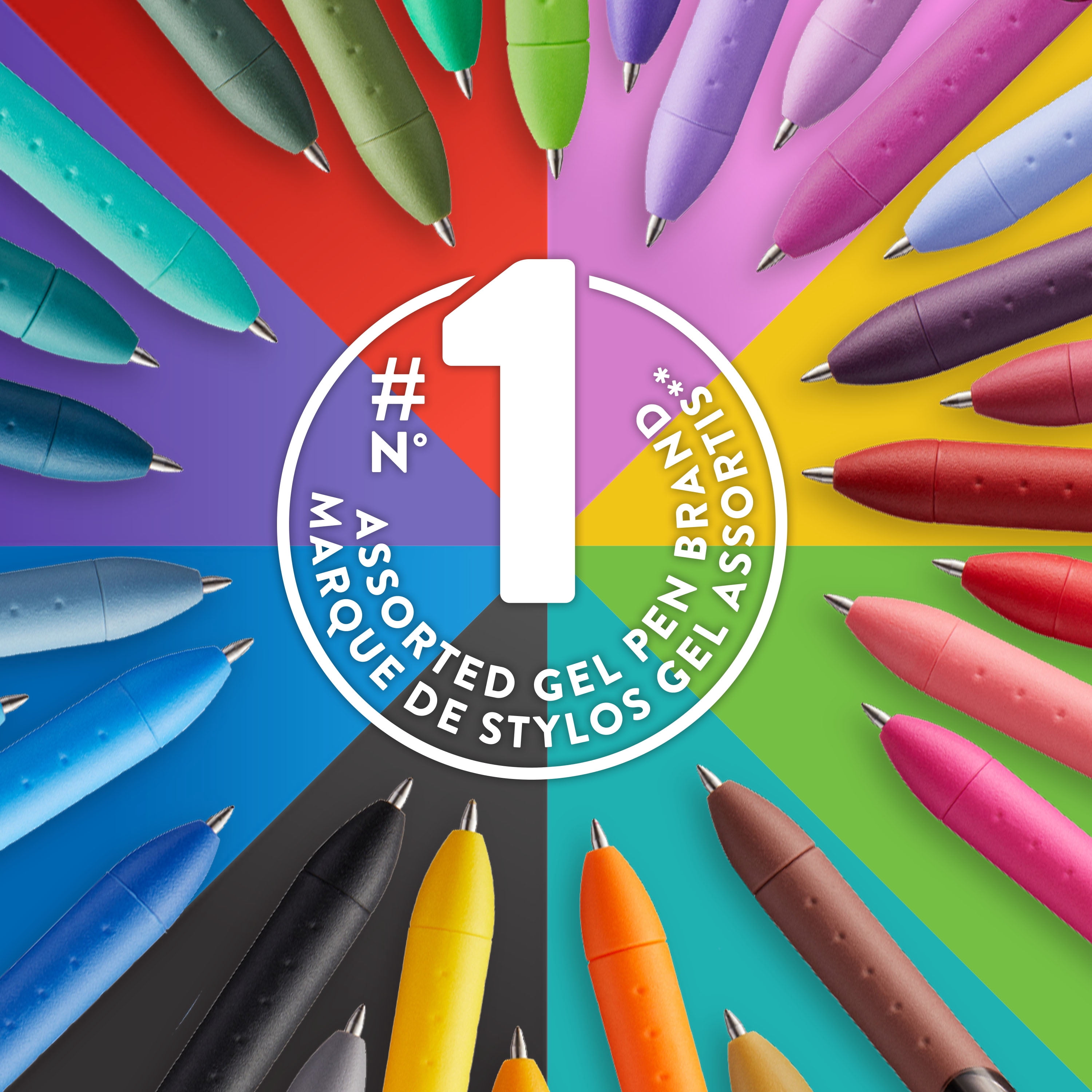 Stylos gel Paper Mate InkJoy, stylos rétractables, pointe moyenne (0,7 mm), couleurs assorties, 6 unités