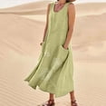 thumbnail image 2 of Mrat Nouvelle Robe Longue Sans Manches en Coton et Lin pour Femmes, Décontractée, Col Rond, Imprimée, Robe Maxi avec Poches, Robes Décontractées P-106 Vert 4TG, 2 of 9