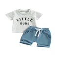 thumbnail image 1 of Ensemble Pantalon Garçon Manches Courtes Col Lettres Hauts + Short Décontracté de Rue à Cordon Gris 2-3 Ans, 1 of 8