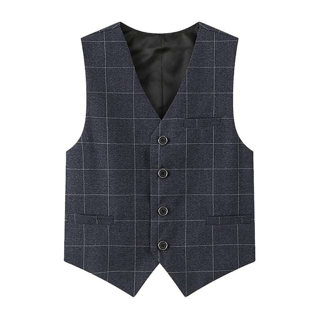 XASZHN Boy's 4 Button Formal Plaid Suit Vest Grey_002 7-8 Years
