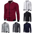 thumbnail image 2 of Liyamei Men's Fall/winter Stand-up Collar Solid Color Plaid Zipper Sweater Baseball Uniform Sports Suit, 2 of 4