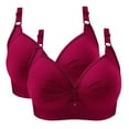 thumbnail image 2 of Bigersell Plus Size Sports Bra 2pc V-Neck Wire-Free Bra Support Women Padded Bra Nursing Bra Style R-55 Basic Bra Strap Nylon Pullover Bra Feature Everyday Bras Underwear Red 38, 2 of 2