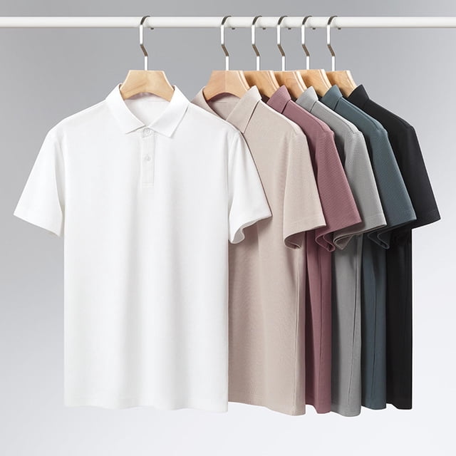 Txeol Soldes des Fêtes Polo à Manches Courtes pour Homme T-Shirts à Col à Revers Uni T-Shirt Décontracté à Boutons Col Rond Chandail à Enfiler Hauts, Rouge Melon D\'eau, TTG