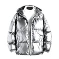 thumbnail image 2 of EGNMCR Jackets for Men Shiny Hooded Reflective Down Jacket Cotton Jacket, 2 of 9