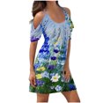 thumbnail image 2 of Robe d'Été pour Femmes 2024 Mode Grande Taille Imprimé Manches Courtes Épaules Dénudées Col Rond Robe Rabais de 50 % Liquidation!, 2 of 5