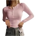 thumbnail image 1 of Yuyuzo Chemises à Manches Longues pour Femmes Col Rond Boutons Couleur Unie Ajustée Basique pour Sortir, 1 of 7
