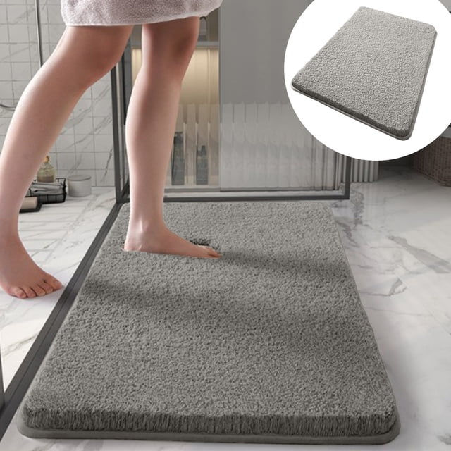 TIMIFIS Bathroom Rugs Solid Color Long Cotton Velvet Carpet Super Absorbent Thick Plush Against Slip Floor Mat Home Bathroom Foot Mat Bath Mat