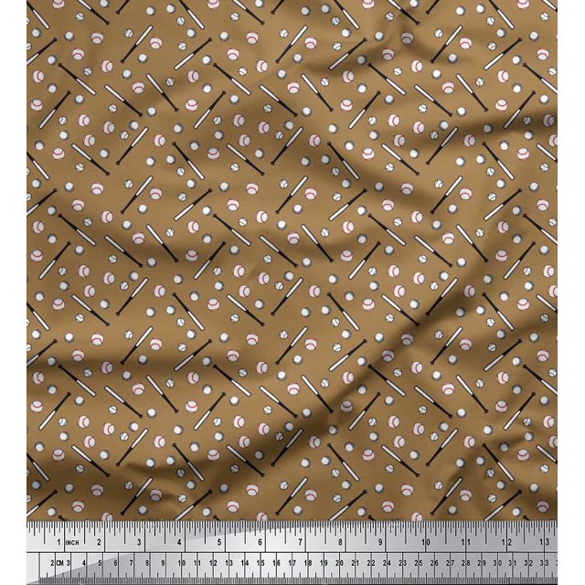 Soimoi Polyester Crepe Fabric Baseball Sports Print Fabric by Yard 42 Inch Wide