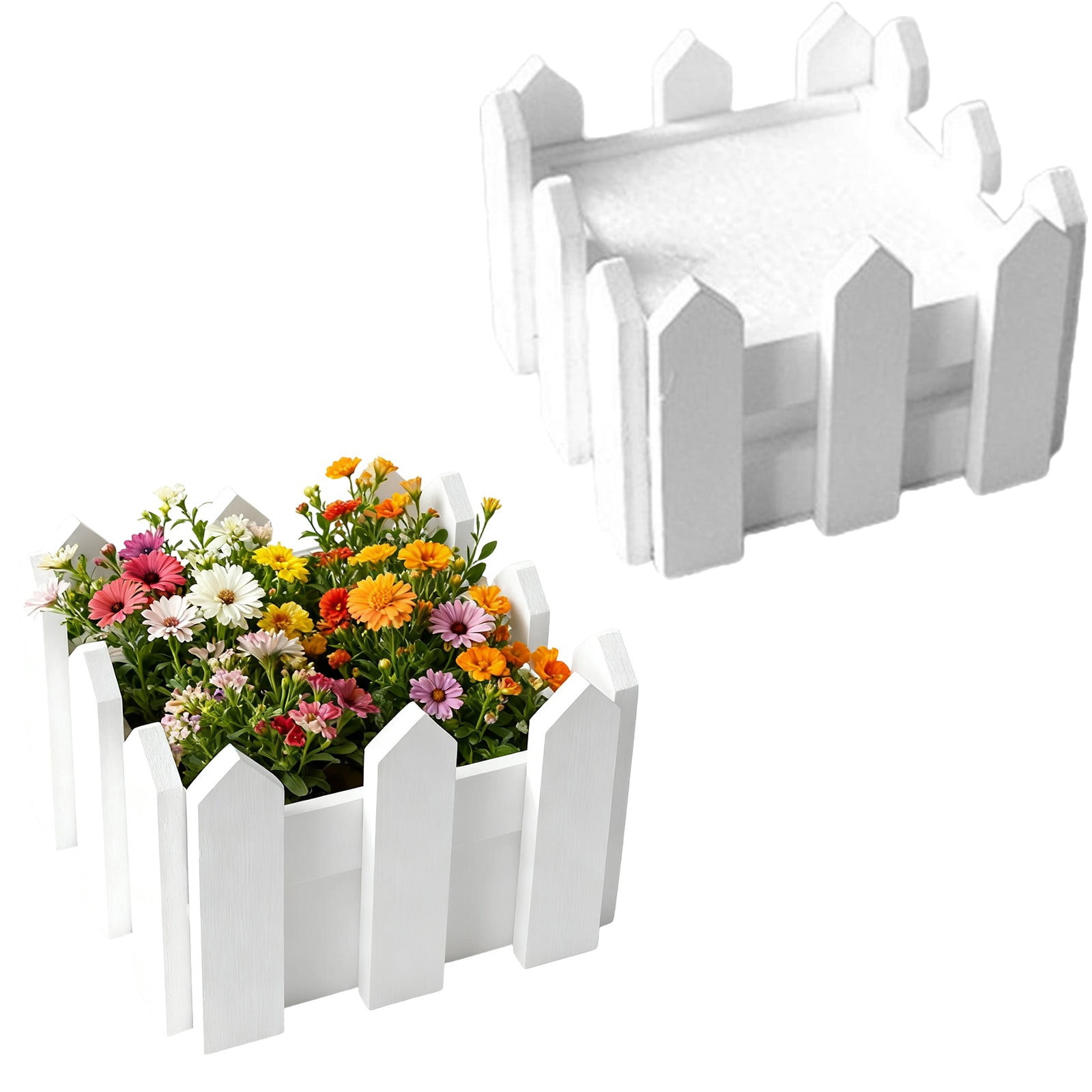 Wooden Picket Fence Flower Pot, Home Decoration Flowerpot, Versatile Flower Arrangement Container, 1Pcs Fence Decoration Wooden Boxes for Flower, DIY Floral Flowerpot 3.9x3.9x2.75 In