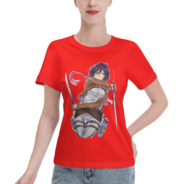 Women's Basic Short Sleeve T-Shirt Attacking Giant Mikasa Ackerman