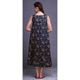 thumbnail image 2 of Bimba Bleu Marine Foncé Feuilles Florales et Fleurs Imprimées Chemises de Nuit en Coton pour Femmes Robe Sans Manches Tenue de Nuit Robe Maxi X-Small, 2 of 6